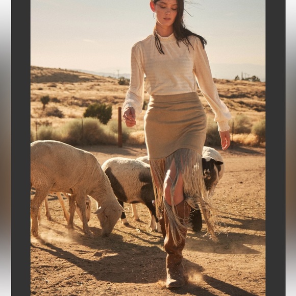 Fabulous Stretch Faux Suede Fringe Detail Maxi Skirt - Picture 3 of 6